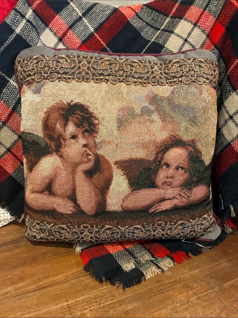 Cherub Tapestry Accent Pillow Like New